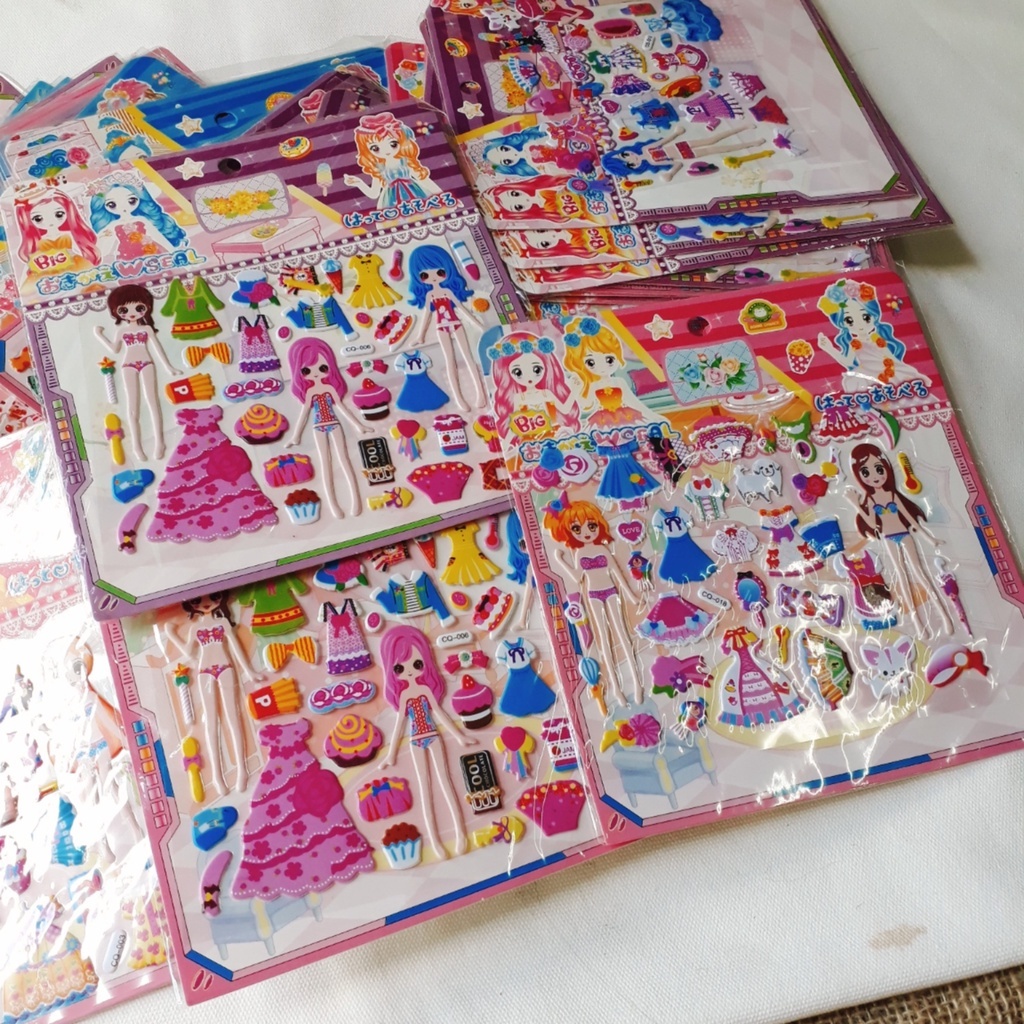 Sét 5 miếng dán Đồ chơi dán hình sticker nổi ANBEBE- thay quần áo kèm phụ kiện công chúa cho bé gái