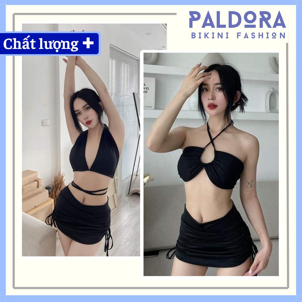 [Size S,M,L,XL] Bikini hai mảnh đồ bơi đi biển váy rút dây áo dây buộc có thể tạo nhiều kiểu PALDORA003