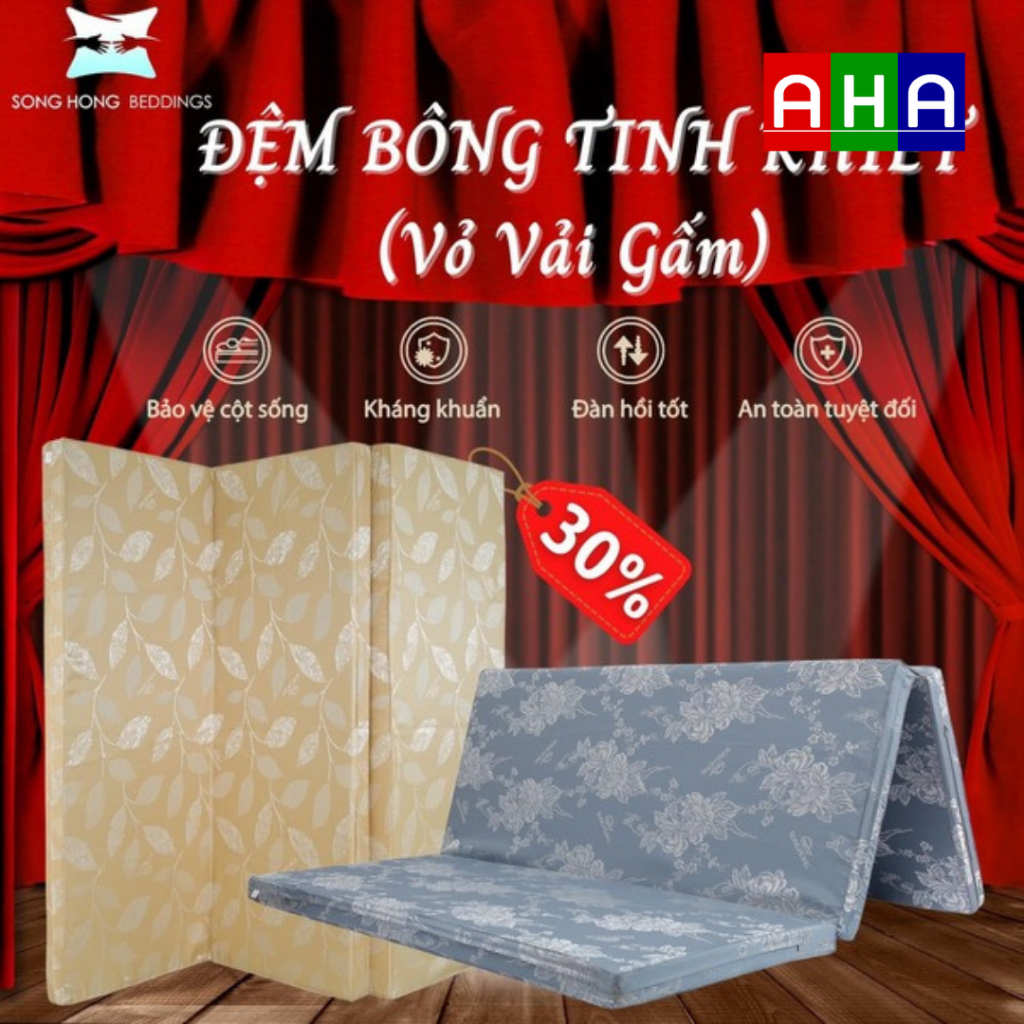  Đệm bông ép SÔNG HỒNG vải gấm độ dày 5cm 7cm 9cm có3 mảnh kèm tặng vỏ gối ga chun cao cấp hàng chính hãng chất lượng cao 