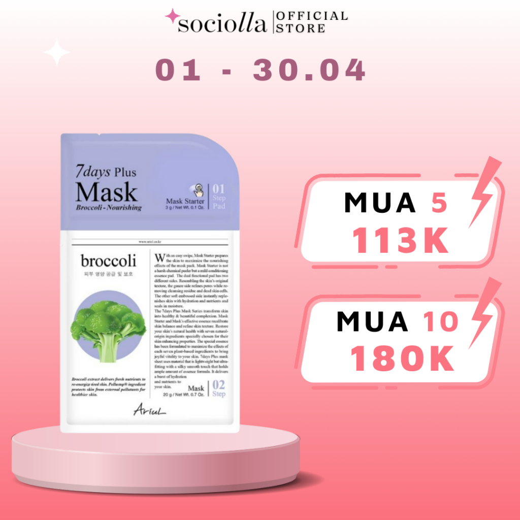 [HSD Trước T11/2024] Mặt Nạ Nuôi Dưỡng & Cấp Ẩm Chiết Xuất Bông Cải Ariul 7 Days Plus Mask Broccoli 20 gr