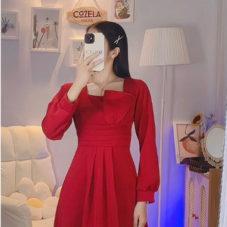 Váy Dự Tiệc Vải Thun Nhũ Hoa Cao Cấp QC 45-100Kg Dễ Thương Top Nữ Dress Đỏ Women