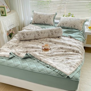 Bộ chăn ga gối cotton đũi hè 5 món trần bông nhập khẩu hàn quốc