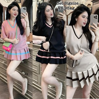  Thời Trang Bigsize - Set Bộ Váy Bigsize Thun Tăm cổ bẻ Hot Hit Thiết Kế Dự Tiệc Nữ Cao Cấp Xinh Đẹp Sang Trọng 45-95kg 