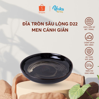 Đĩa Tròn Sâu Lòng Men Cánh Gián D22 - Men Hỏa biến - Gốm sứ cao cấp Bát Tràng