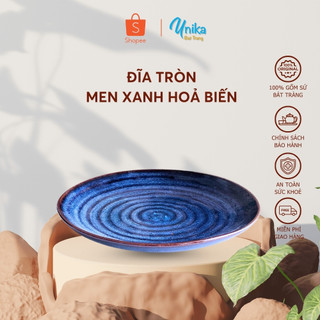 Đĩa Tròn Men Xanh Hoả Biến 5 size - Gốm sứ cao cấp Bát Tràng