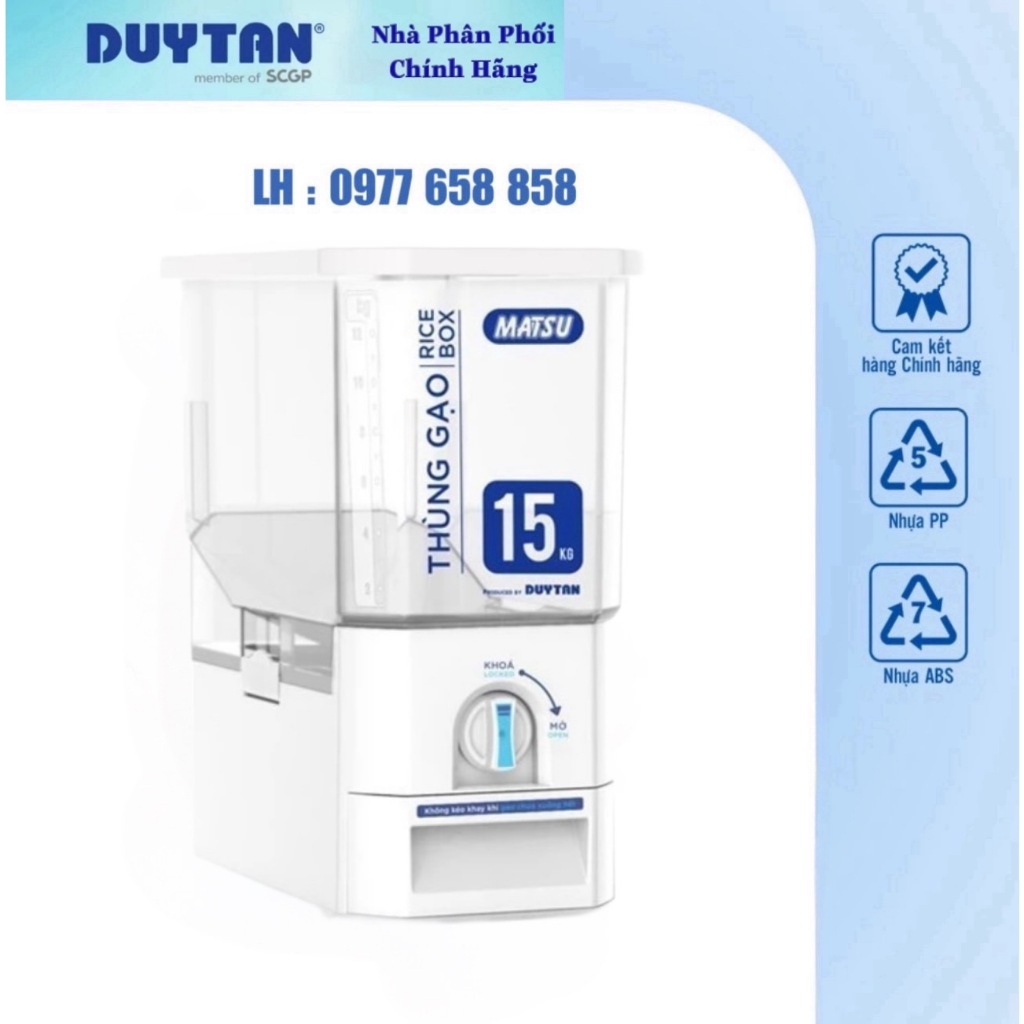 💝SIÊU RẺ💝Thùng Gạo CLEAR 15Kg (Đựng gạo cao cấp) - Nhựa Duy Tân chính hãng