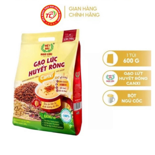 GẠO LỨC HUYẾT RỒNG CANXI VIỆT ĐÀI TÚI 600g
