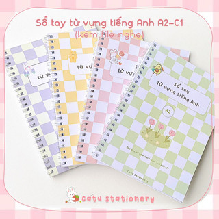 Sổ tay từ v ựng tiến g Anh A2-C1 kích thước A5 gáy lò xo bìa caro pastel xinh xắn