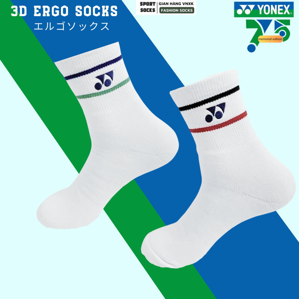 Tất yonex cổ lửng chuyên dụng dành cho tập luyện và thi đấu, Vớ yonex cầu lông viền màu unisex dành 