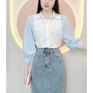 Áo sơ mi nữ thiết kế phối tay sọc cánh dơi trẻ trung LAMO-B1247