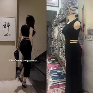 Đầm body tay dài xẻ tà hở eo