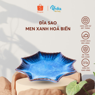Đĩa sao men xanh hoả biến - gốm sứ bát tràng