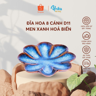 Đĩa Hoa 8 Cánh Men Xanh Hoả Biến D11 - Đĩa Hoa Cao Cấp - Gốm Sứ Bát Tràng Cao Cấp