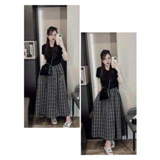 [Hàng 3 Size]: Váy Len Zip Cổ Tròn CỘC TAY Co Giãn Thoải Mái Liền Chân Váy Thô Kẻ Caro Dáng Dài Đơn Giản Basic