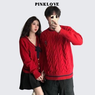  Áo len đôi nam nữ couple hàn quốc mùa đông PINKLOVE màu đỏ len dày đẹp cho cặp đôi P159 