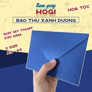 Bao thư giấy mỹ thuật xanh dương HOGI, phong bì giấy dày 230gsm kích thước a6 a5