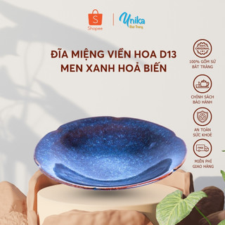 Đĩa Miệng Viền Hoa D13 Men Xanh Hoả Biến - Gốm Sứ Cao Cấp Bát Tràng
