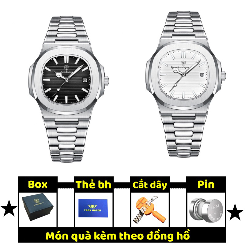 Đồng hồ nam chính hãng POEDAGAR 613 cao cấp dây kim loại bạc kim dạ quang phát sáng chống nước tốt | BigBuy360 - bigbuy360.vn