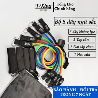 Bộ 5 dây kháng lực ngũ sắc tập thể hình tại nhà cao cấp - cao su cực bền - móc dù 150lbs ~68kg