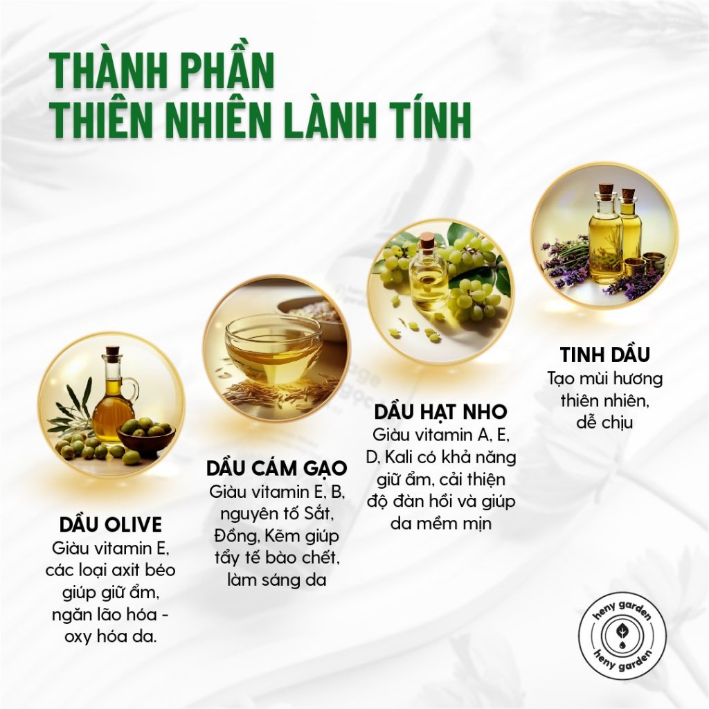 Dầu Massage Body Hương Hoa Hồng HENY GARDEN, Dưỡng Da Từ Dầu Mát Xa Hạt Nho, Olive và Cám Gạo