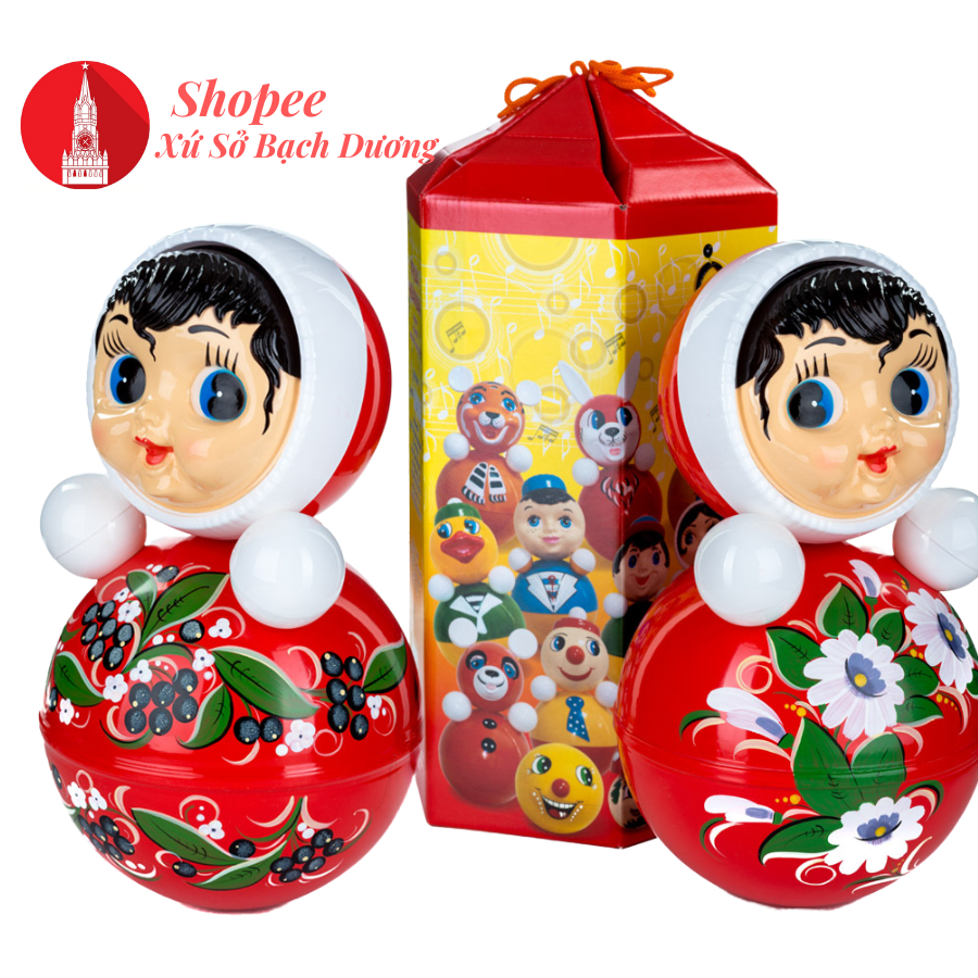 Lật Đật Size To Nhất, Bé Gái số 5 họa tiết Hoa Văn, Cao 36cm, đường kính 23cm