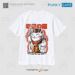 Áo thun Japanese Retro Fortune Cat Art ngắn tay