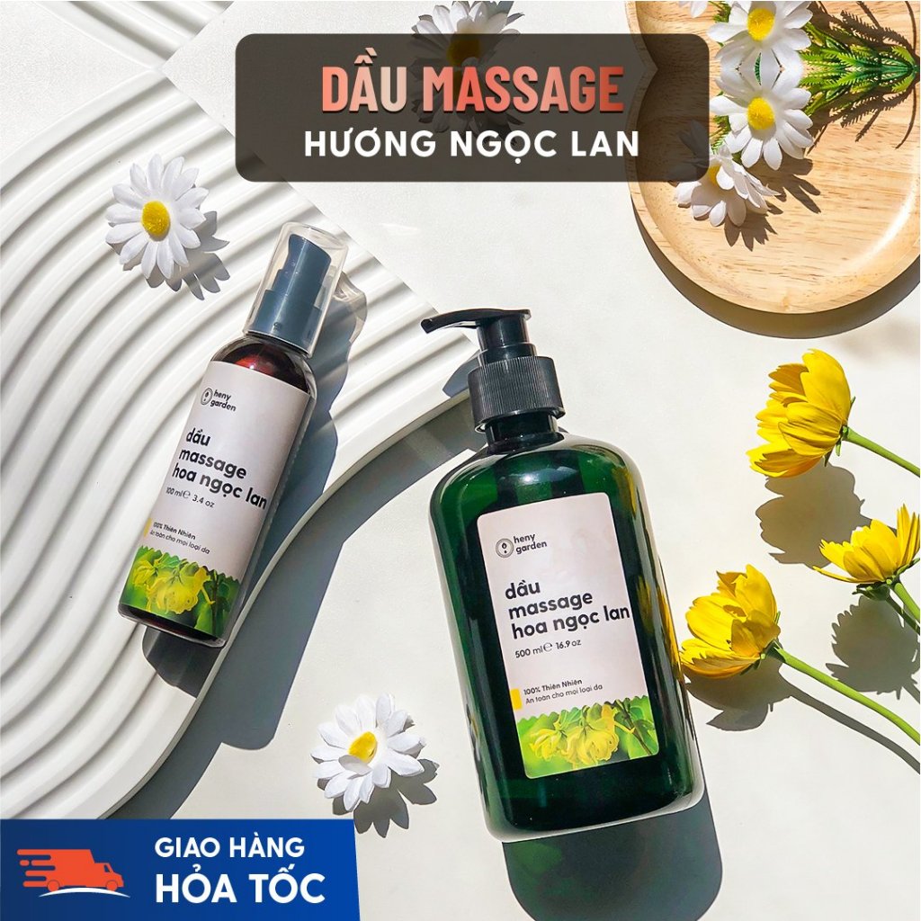 Dầu Massage Body Hương Ngọc Lan HENY GARDEN, Dưỡng Da Từ Dầu Mát Xa Hạt Nho, Olive và Cám Gạo