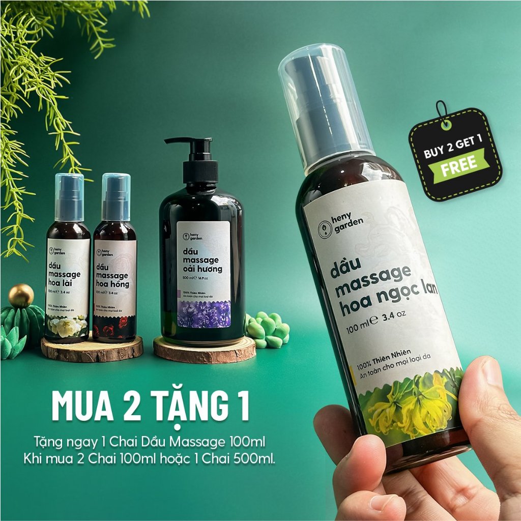 Dầu Massage Body Hương Hoa Hồng HENY GARDEN, Dưỡng Da Từ Dầu Mát Xa Hạt Nho, Olive và Cám Gạo