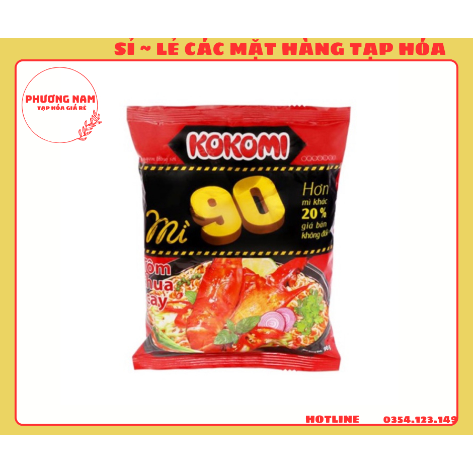 MÌ KOKOMI ĐẠI 90 TÔM CHUA CAY/ SƯỜN CAY HÀNH PHI GÓI 90G