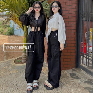 Set 2 món sơ mi tay dài voan cột mix 2 dây trơn
