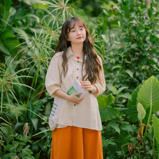 Xoăn | Áo Sơ mi Linen Hoa Trà linen thêu tay mềm rũ tay lửng đáp ren