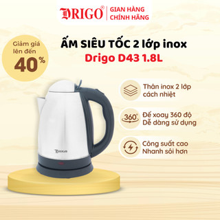 Ấm siêu tốc, Bình đun nước 2 lớp INOX DRIGO D43 1.8L chính hãng - Bảo hành 12 tháng