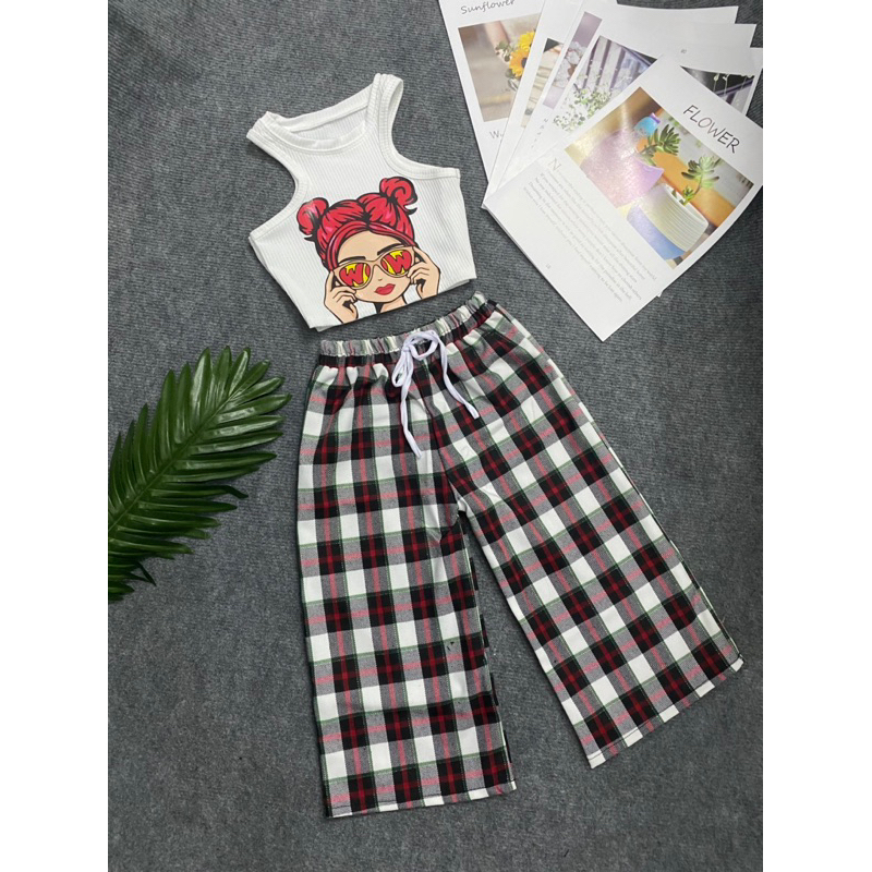 sét quần Karo áo croptop