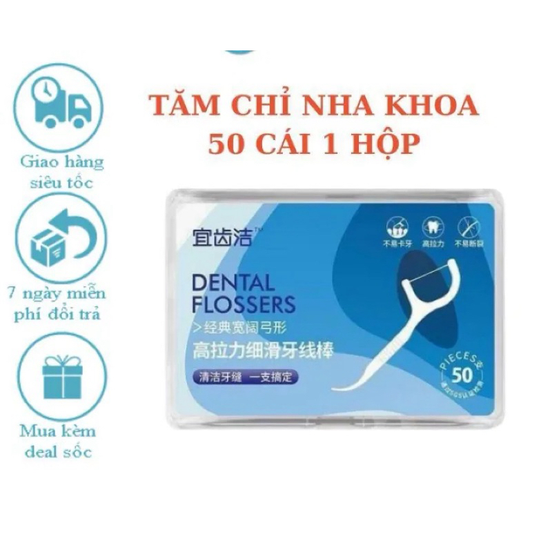 Tăm chỉ nha khoa DENTAL FLOSSERS làm sạch răng và mảng bám hộp 50 CÂY