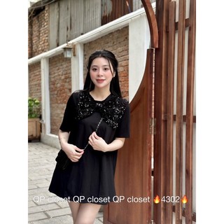 BIGSIZE HIẾU HIẾU (55-95KG) - Đầm suông babydoll nữ cổ nơ bèo nhọn lấp lánh bling bling
