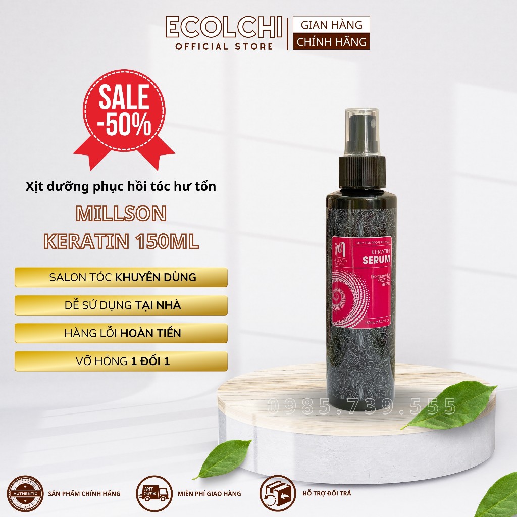 Xịt dưỡng tóc Keratin Millson 150ml chăm sóc tóc phục hồi tóc hư tổn, uốn nhuộm, tóc khô xơ CH