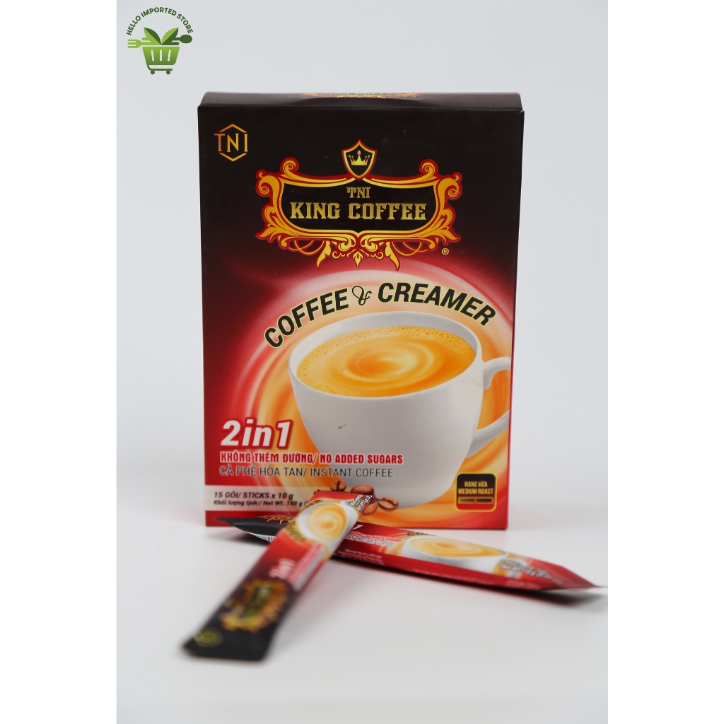 Cà Phê Hòa Tan 2IN1 Cà phê và bột kem không sữa KING COFFEE - Hộp 15 gói x 10g - Không đường