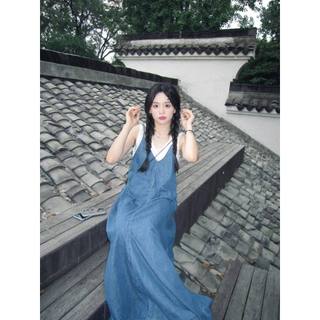Váy yếm jean đầm nữ 2 dây dáng dài denim váy dài qua gối đầm maxi 2 dây sexy dáng rộng váy đi biển chali y074