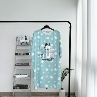 Váy lụa hàn cổ tròn TEA cao cấp freesize Mèo goodnight