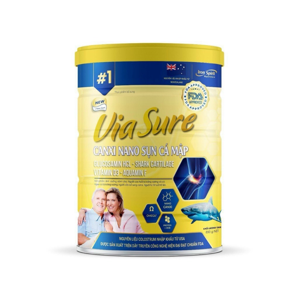 Sữa Via Sure Canxi Nano Sụn Cá Mập 900g Kết Hợp Glucosamin Giúp Xương Chắc Khỏe Dành Cho Người Bị Loãng Xương