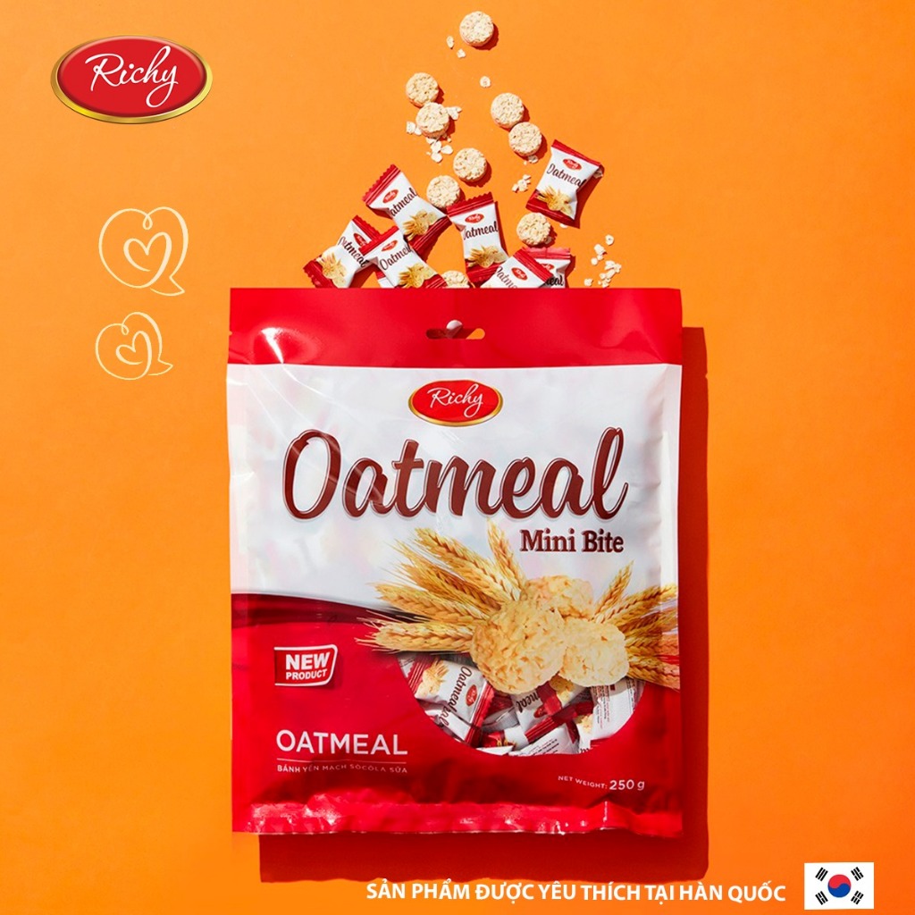 Bánh quy yến mạch sữa Richy Oatmeal Mini Bite gói 206g bánh oatmeal yến mạch vị sữa bịch 206g