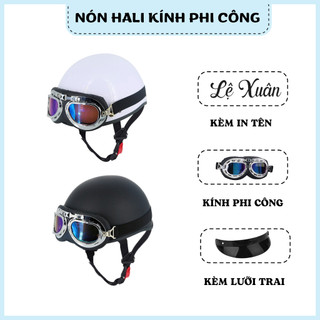 Nón bảo hiểm nửa đầu kính phi công kèm tên khi ghi chú nón bảo hiểm bonbon