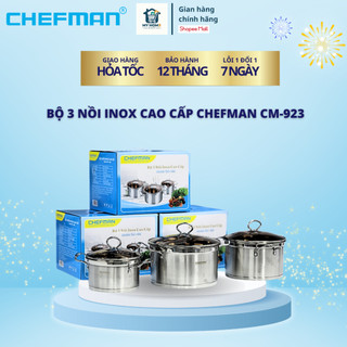 Bộ 3 Nồi Inox Cao Cấp CHEFMAN - Đáy Từ 3 Lớp, Chống Dính Dùng Được Bếp Từ, Bảo Hành 12 Tháng