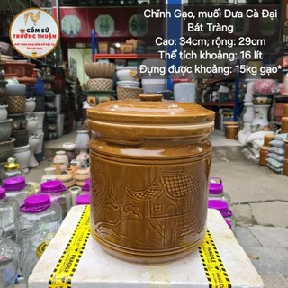 Hũ đựng gạo, muối dưa cà 15kg màu ra lươn bát tràng