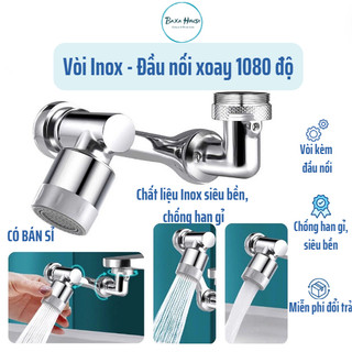 Vòi nước loại inox - kèm đầu nối vòi nước xoay 1080 độ - đầu vòi nước thông minh lắp bồn rửa mặt gội đầu, bồn rửa bát