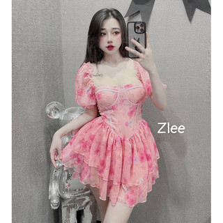 Váy Tơ Hoa Cúp Ngực Viền