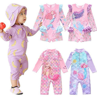 Đồ bơi liền thân cho bé gái 1-2-3-4-5-6 tuổi tay dài