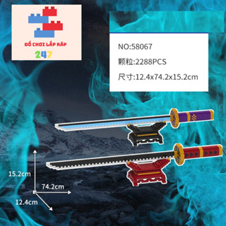Combo 2 bộ lego Kiếm kèm đế dài 75cm, mô hình đồ chơi lắp ráp Kiếm Katana Master