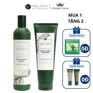 Cặp dầu gội đầu và dầu xả tóc thảo dược Weilaiya gừng trắng giúp ngăn rụng và kích thích mọc tóc - Cho da đầu dầu