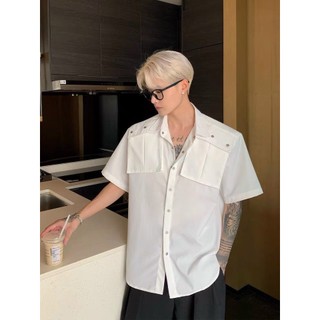 Áo sơ mi kiểu phối nút form rộng đẹp cá tính unisex